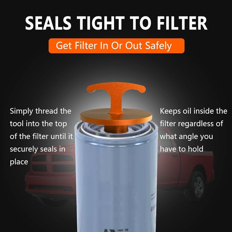 minlen Oil Filter Plug Tool, Aluminum Alloy Oil Filter Plug tool for Dodge Ram 2500, 3500, 4500, 5500 Cummins 05083285aa Mo285 Turbo Diesel 5.7l 6.4l 6.7l (Orange) - Image 2